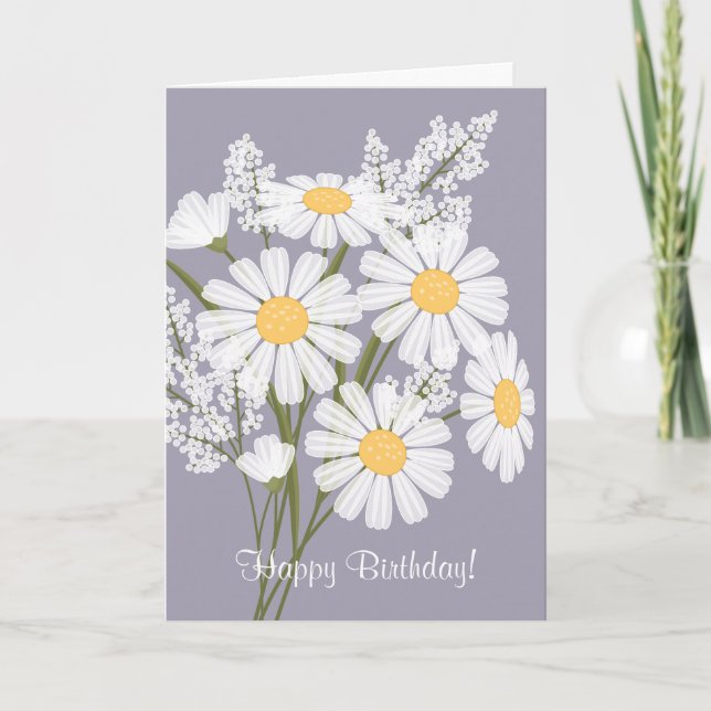 Carte Fleurs marguerites blanches sur la lavande Joyeux  (Devant)