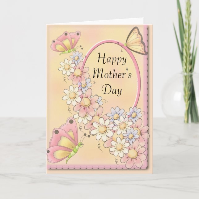 Carte Fleurs marguerites et papillons de printemps Fête  (Devant)