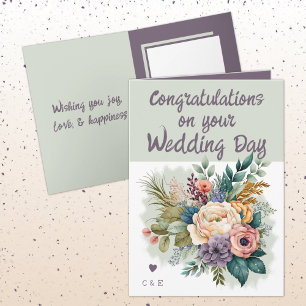 Carte Fleurs mariage Félicitations vert violet