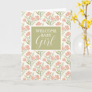 Carte Fleurs neutres sereines Bienvenue petite fille