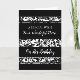 Carte Fleurs noires et blanches Niece Anniversaire