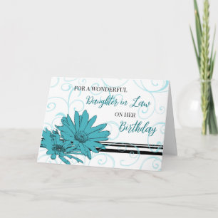 Carte Fleurs noires turquoise Fille en droit Anniversair