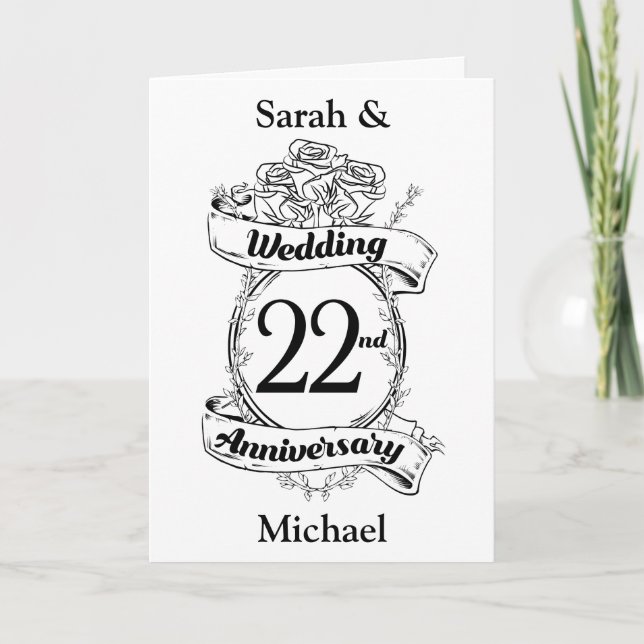 Carte Fleurs pour les 22 ans d'anniversaire de mariage (Devant)
