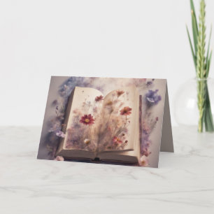 Carte Fleurs pressées poussant d'un livre Anniversaire