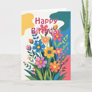 Carte Fleurs printanières colorées audacieuses Anniversa