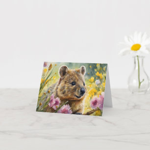 Carte Fleurs Quokka mignonnes Aquarelle Illustration Bla