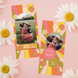 Carte Fleurs Rétro Groovy Photo de la Fête des Mères