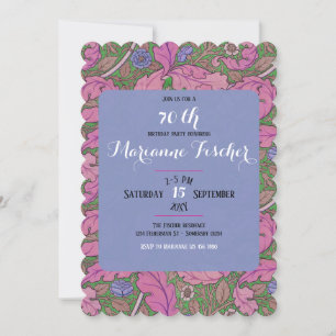 Carte Fleurs rétro rose William Morris 70e anniversaire