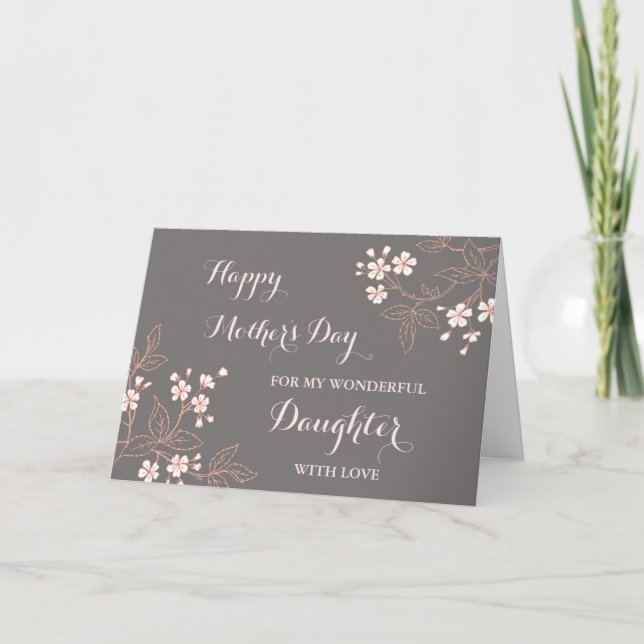 Carte Fleurs rose gris Fille Bonne fête des mères (Devant)