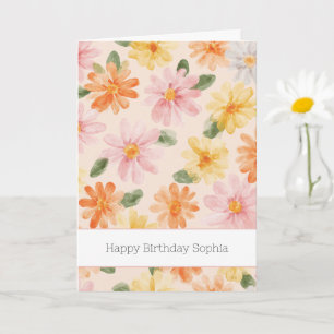 Carte Fleurs Rose Jaune Bleu Anniversaire Pêche