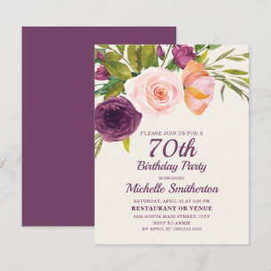 Carte Fleurs rose poudré et bordeaux Burgundy pour 70e a