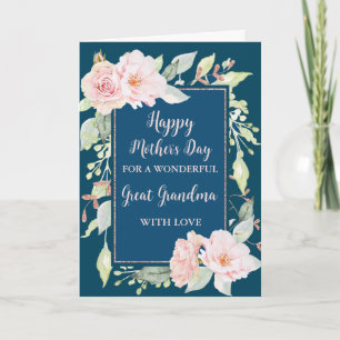 Carte Fleurs roses Bleues Grande grand-grand-mère heureu