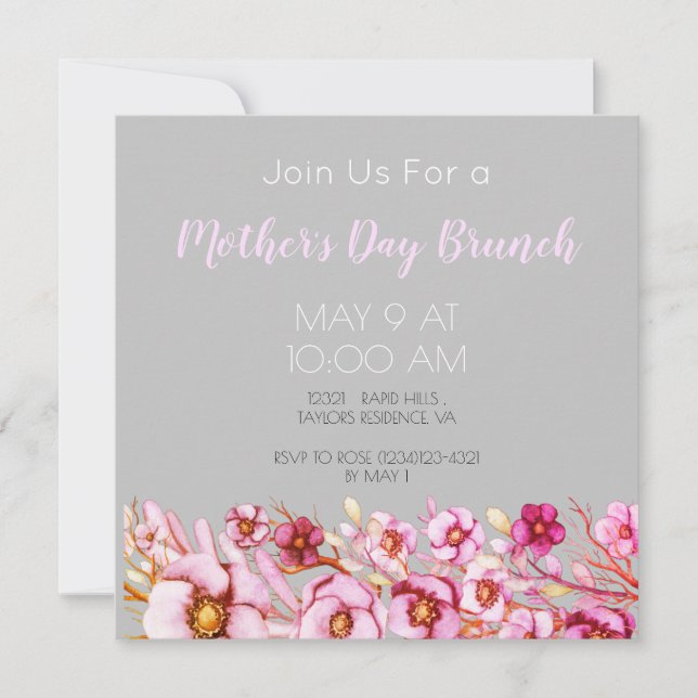 Carte Fleurs roses - Brunch de la Fête des Mères (Devant)