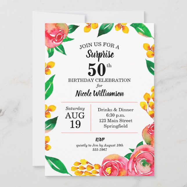 Carte Fleurs roses chaudes et vibrantes Surprise Invitat (Devant)