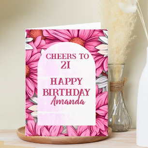 Carte Fleurs roses chaudes mignonnes à 21 Joyeux anniver