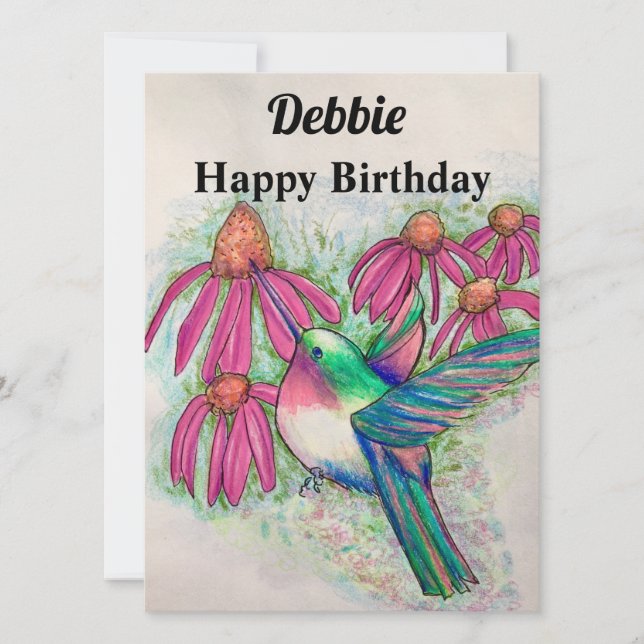 Carte Fleurs roses de colibri Anniversaire (Devant)