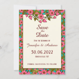 Carte Fleurs roses Enregistrer la date