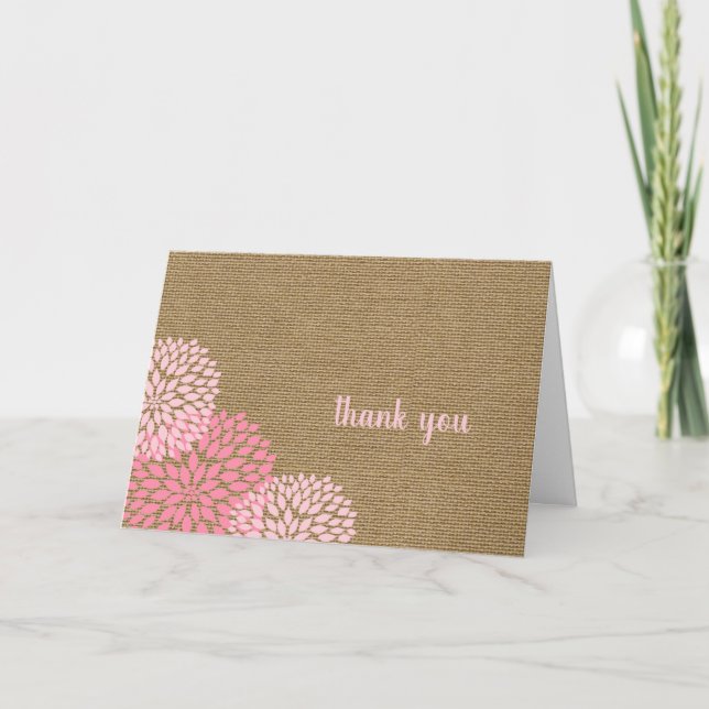 Carte Fleurs roses et burlap merci note (Devant)