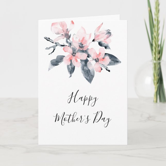 Carte Fleurs roses et gris Aquarelle classique Fête des  (Devant)