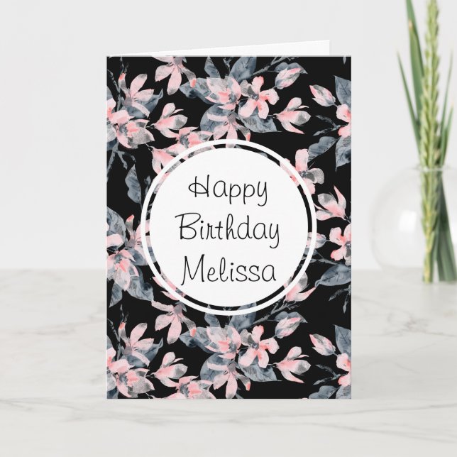 Carte Fleurs roses et grises Motif aquarelle pour annive (Devant)