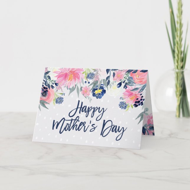 Carte Fleurs roses et marines | Bonne fête des mères (Devant)