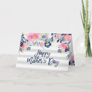 Carte Fleurs roses et navales   Stripes Bonne Fête des M