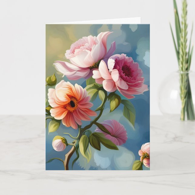 Carte Fleurs roses Fête des mères (Devant)