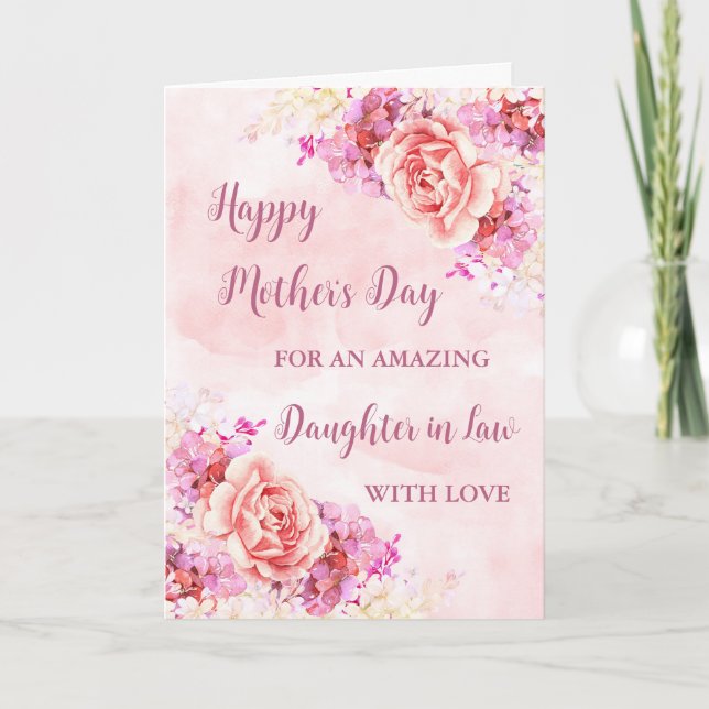 Carte Fleurs roses Fille en droit Bonne fête des mères (Devant)