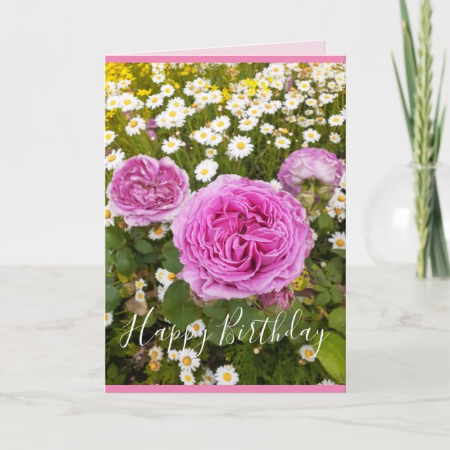 Carte Fleurs roses Floral Rose Roses Daisy Anniversaire (Devant)