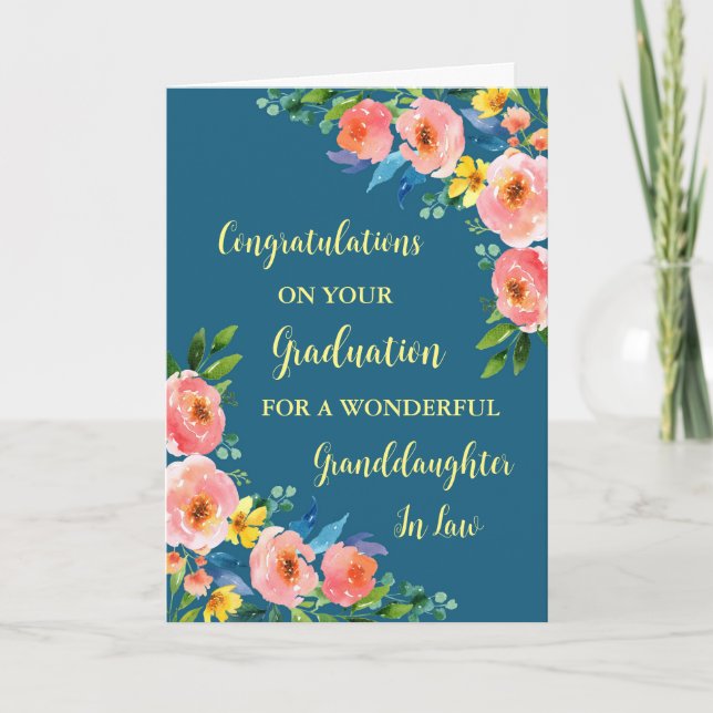 Carte Fleurs roses Grande Petite-Fille Graduation (Devant)