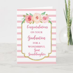 Carte Fleurs roses Grande Petite-Fille Graduation