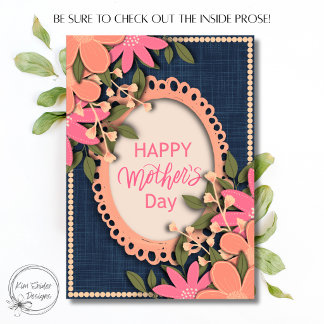 Carte Fleurs roses "Joyeuse fête des Mères" sur marine
