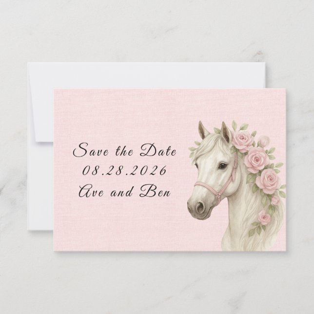 Carte Fleurs roses Mariage Cheval Peint Enregistrer la d (Devant)