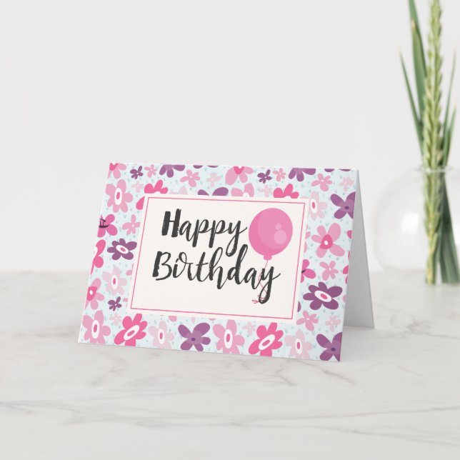 Carte Fleurs roses mignonnes Motif Whimsical Anniversair (Devant)