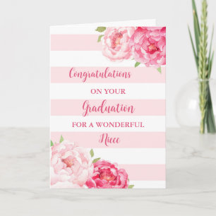 Carte Fleurs roses nièce Félicitations Diplôme