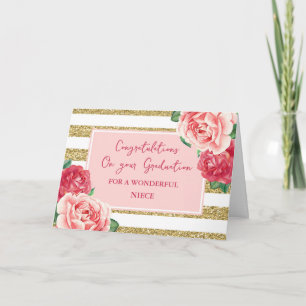 Carte Fleurs roses nièce Félicitations Diplôme