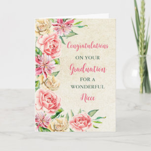 Carte Fleurs roses nièce Félicitations Diplôme