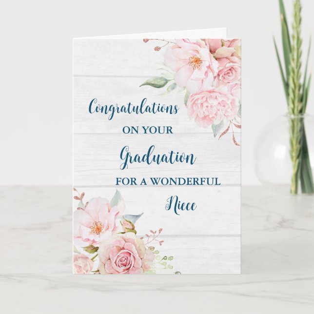 Carte Fleurs roses nièce Félicitations Diplôme (Devant)