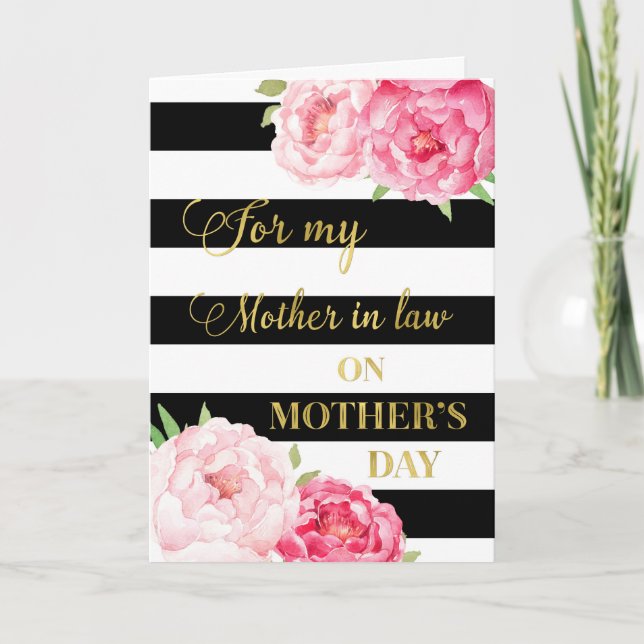 Carte Fleurs roses noires Fête des mères Mère en droit (Devant)