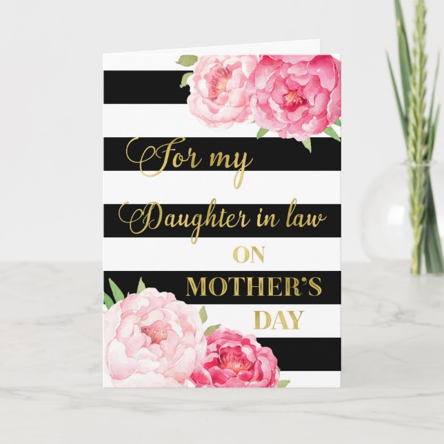 Carte Fleurs roses noires pour la belle-fille à la fête  (Devant)