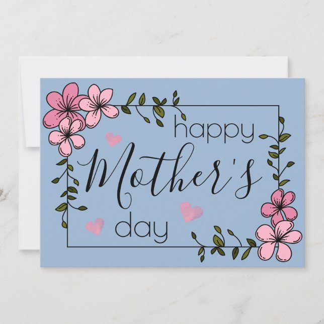 Carte fleurs roses Pastel bleu Cerulean fête des mères (Devant)