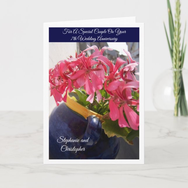 Carte Fleurs roses Personnalisé 7e anniversaire Mariage (Devant)