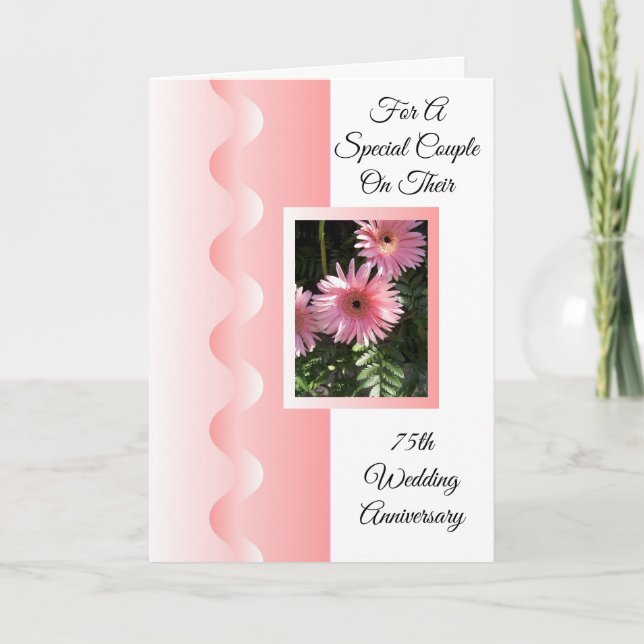 Carte Fleurs roses Personnalisées 75e anniversaire de Ma (Devant)