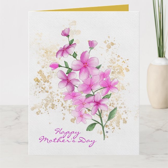 Carte Fleurs roses pour la fête des mères avec éclabouss (Devant)