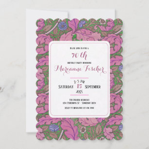 Carte Fleurs roses rétro William Morris pour 70e anniver