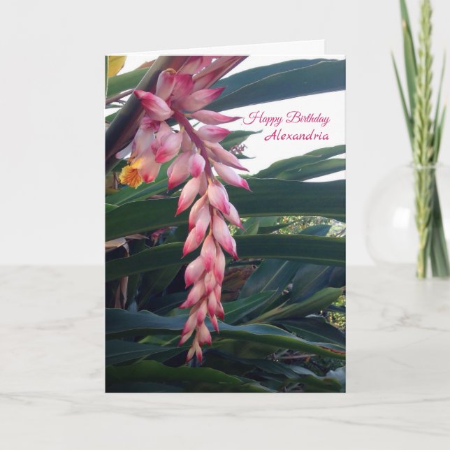 Carte Fleurs roses tropicales Élégantes Anniversaire (Devant)