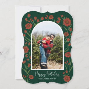 Carte Fleurs rouges Boho Arched Photo Joyeux Noël Card