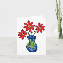 Carte Fleurs rouges lunaires dans Vase bleu