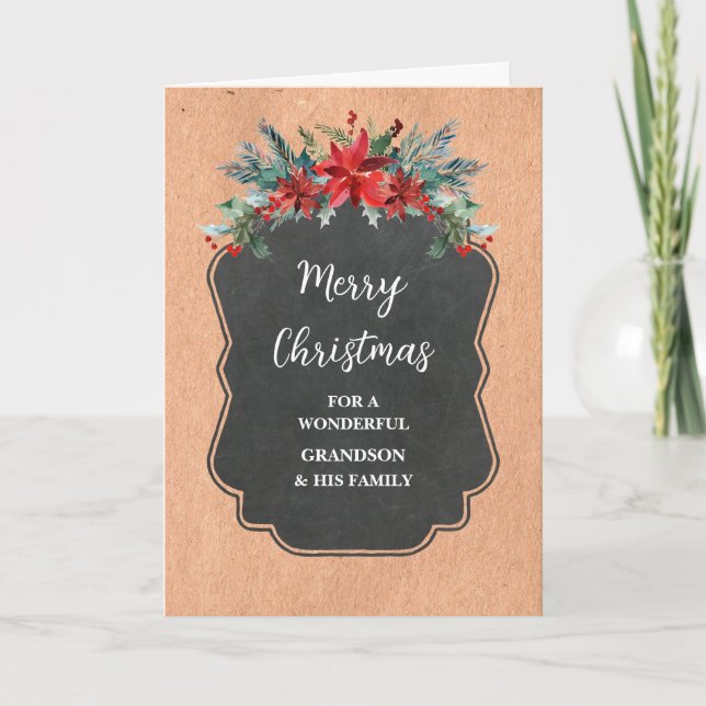 Carte Fleurs rustiques Grand-fils et famille Joyeux Noël (Devant)