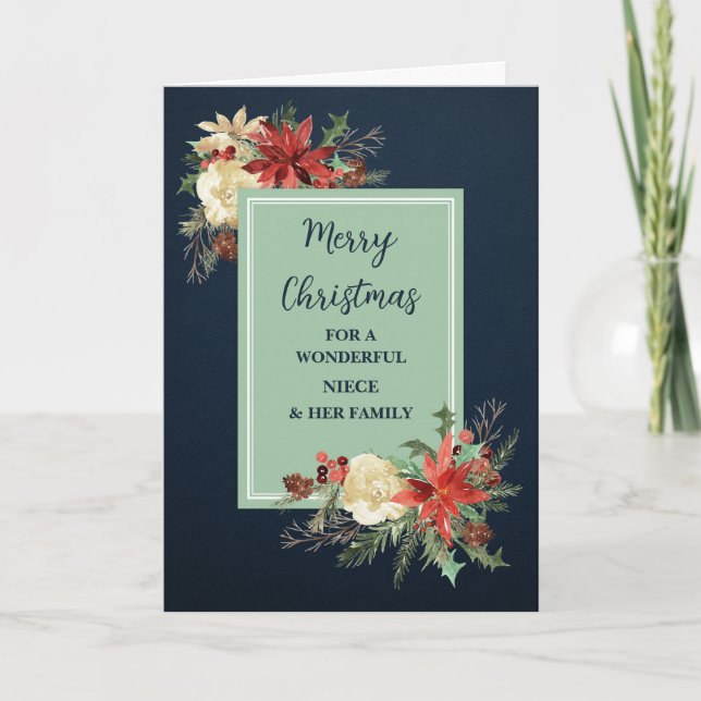 Carte Fleurs rustiques nièce et famille Joyeux Noël (Devant)